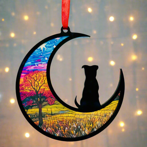 Dog Small Ears Moon Suncatcher